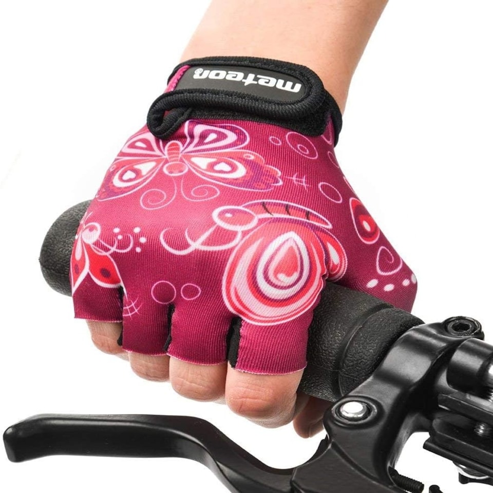 image 1 of Meteor Kids Bike Gloves – Breathable, Non-Slip, Padded for Comfort & Safety Pink | Hearts | JR XS