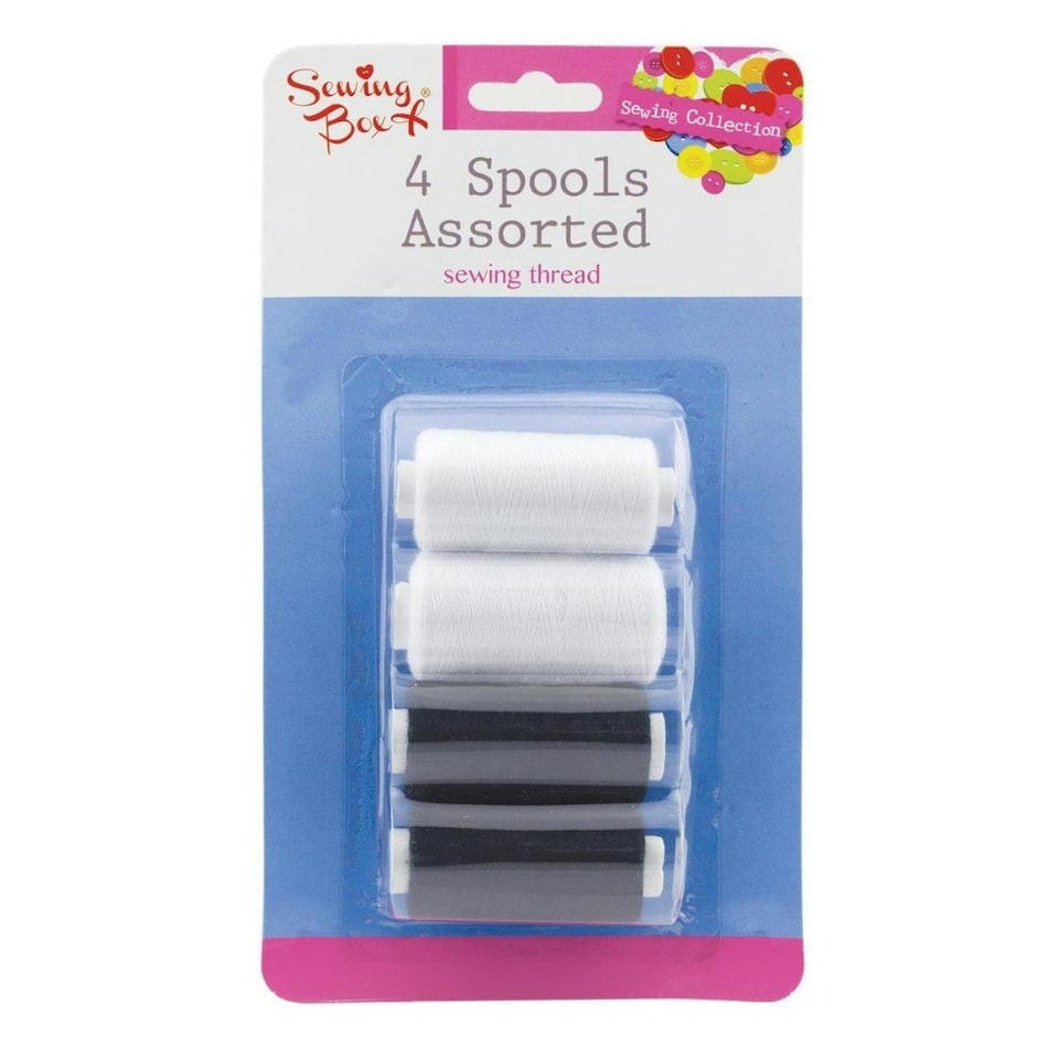 image 1 of 4 Spools of Assorted Sewing Thread Black and White