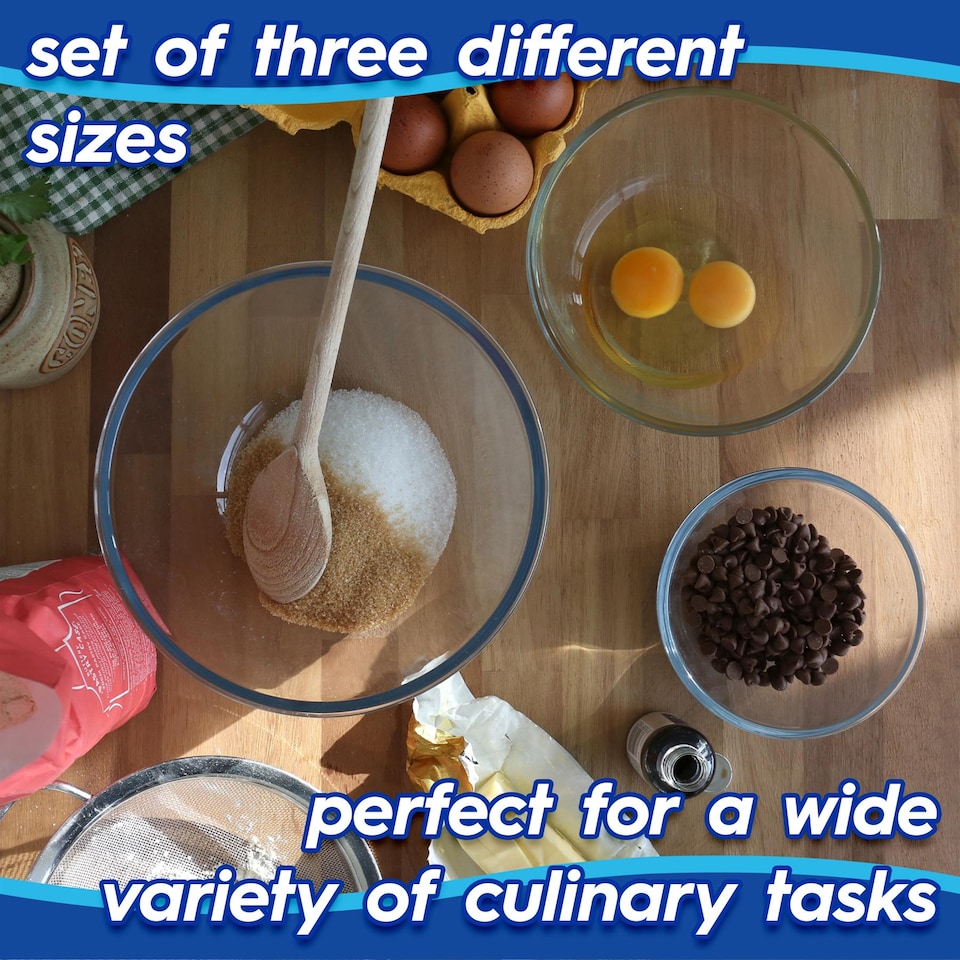 image 1 of Harbour Housewares Glass Mixing Bowl Set - 3 Sizes