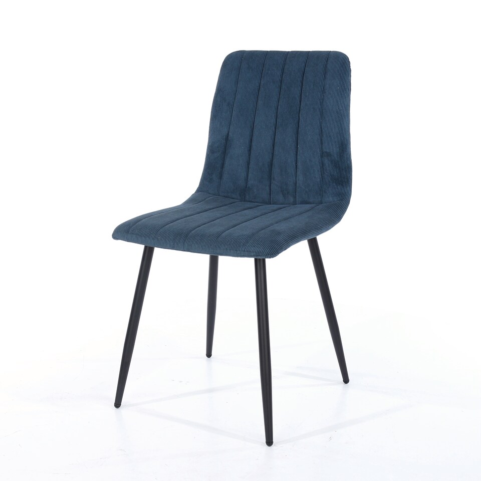 image 1 of Pair of Aspen Cord Fabric Straight Stitch Compact Dining Chairs with Black Tapered Metal Legs | Blue | Blue | 1