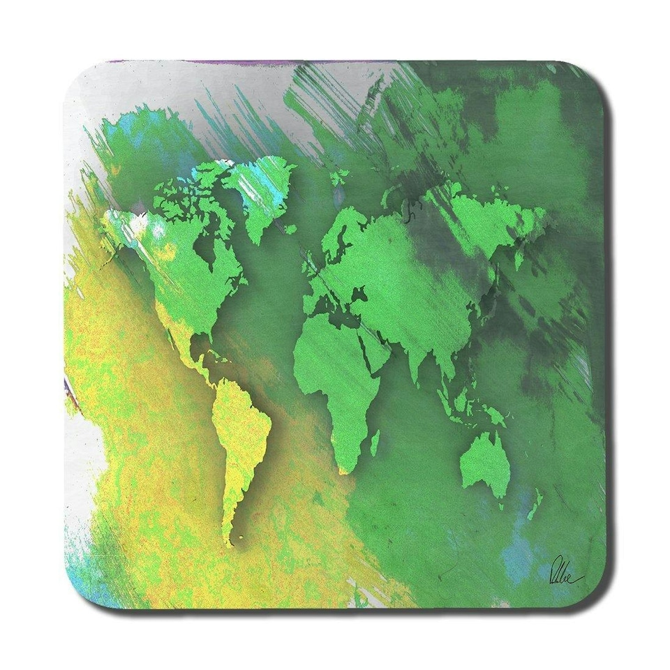 image 1 of World map yellow and green (Coaster)