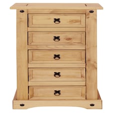 Corona 5 Drawer Narrow Chest of Drawers Tallboy Mexican Solid Pine