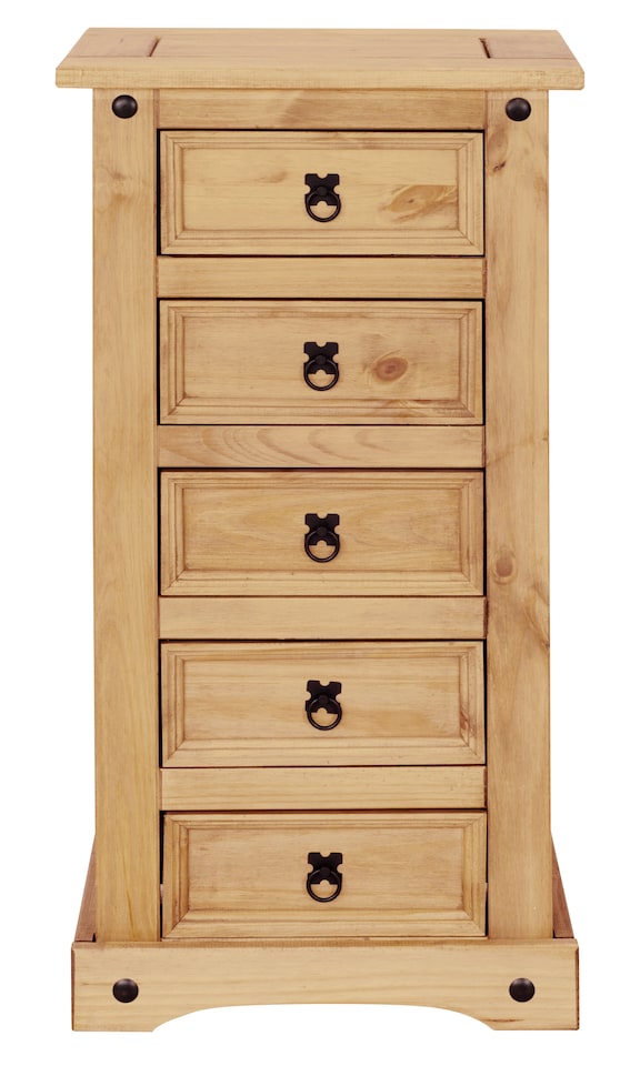 image 1 of Corona 5 Drawer Narrow Chest of Drawers Tallboy Mexican Solid Pine