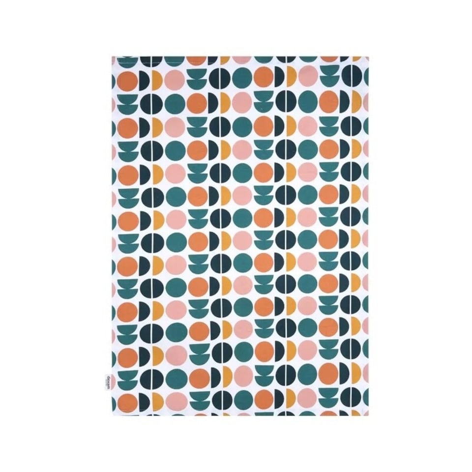 image 1 of Retro Spot Recycled Cotton Set of 2 Tea Towels - Teal | Multi