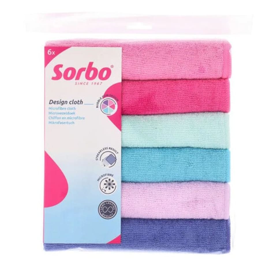Sorbo Pack of 6 Bubble Gum Microfibre Cloths