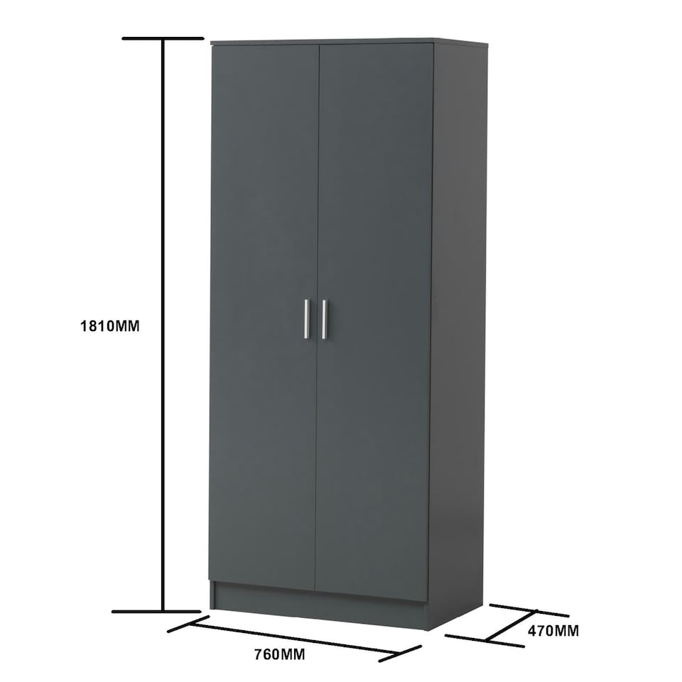 image 1 of Rio Costa 2 Door Wardrobe Bedroom Furniture Storage Cupboard Dark Grey