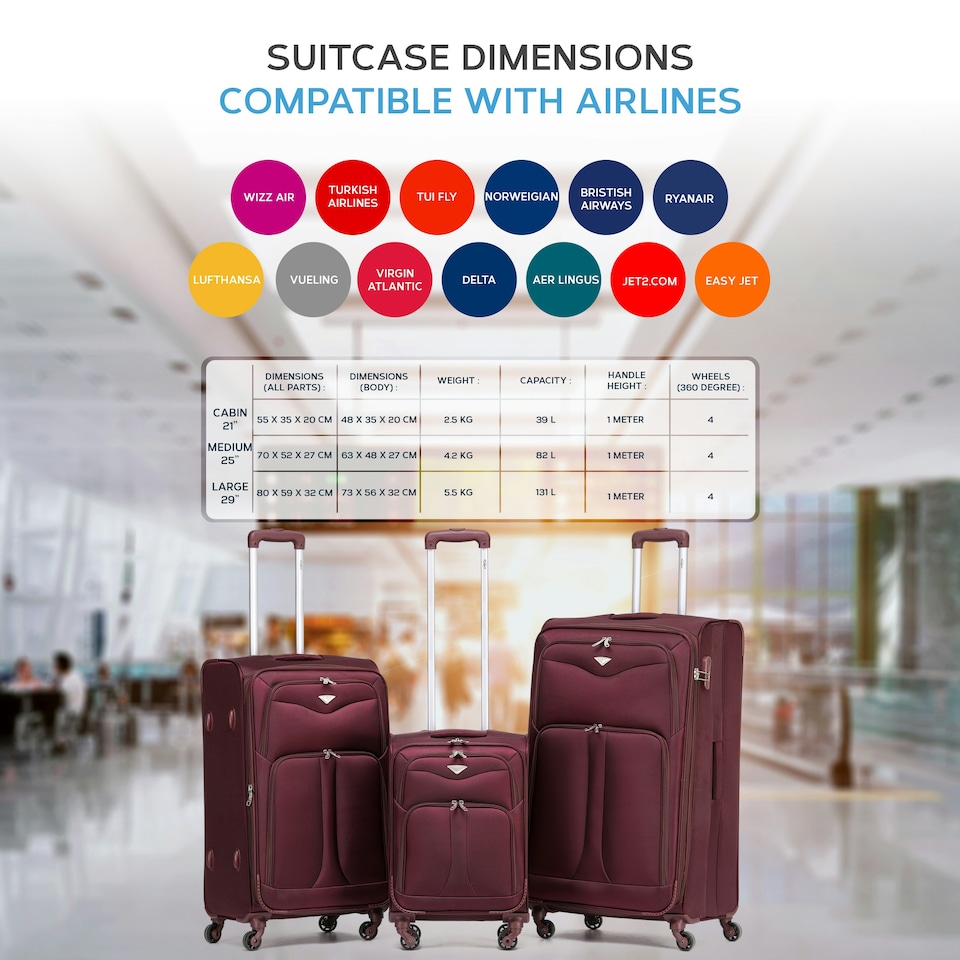 image 1 of Flight Knight Lightweight 4 Wheel 800D Soft Case Suitcases Anti Crack Cabin & Hold Luggage Options 100 Airlines Approved - Including easyJet, BA & Many More! Red | Burgundy | Large