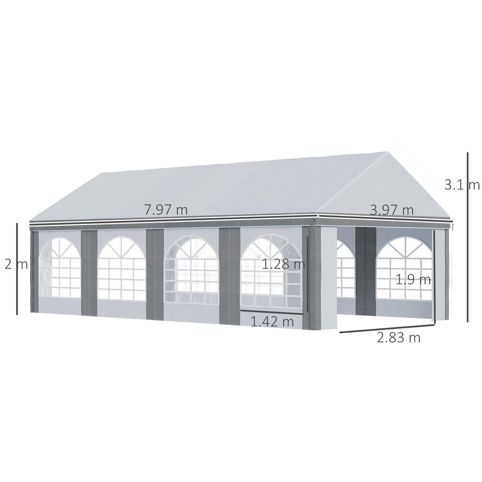 image 1 of Outsunny 8 x 4m Party Tent, Marquee Gazebo with Sides, Windows and Double Doors