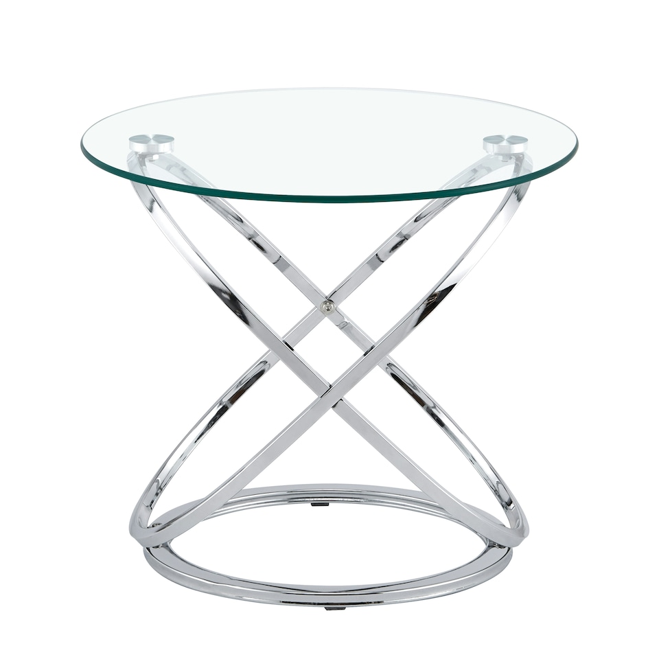 image 1 of Chrome Effect Round Abstract Tempered Glass Lamp Table In Silver