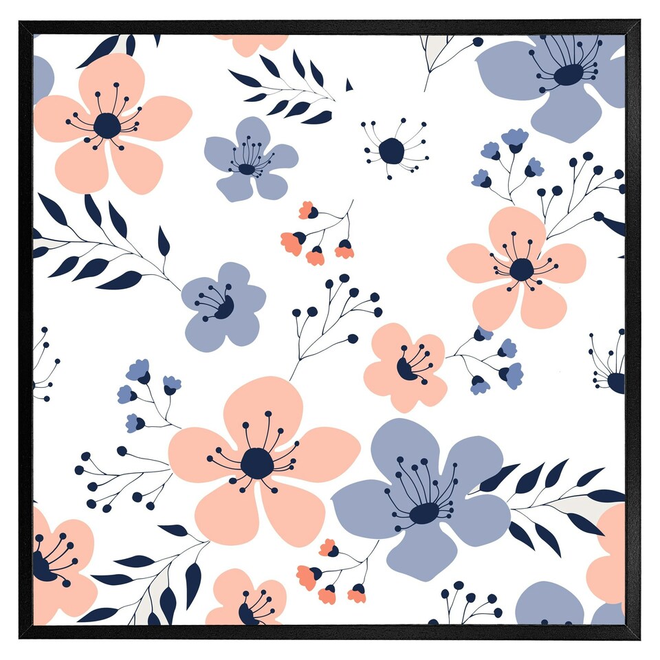 image 1 of Pink & blue flowers (Picture Frame) Brown | Oak | L