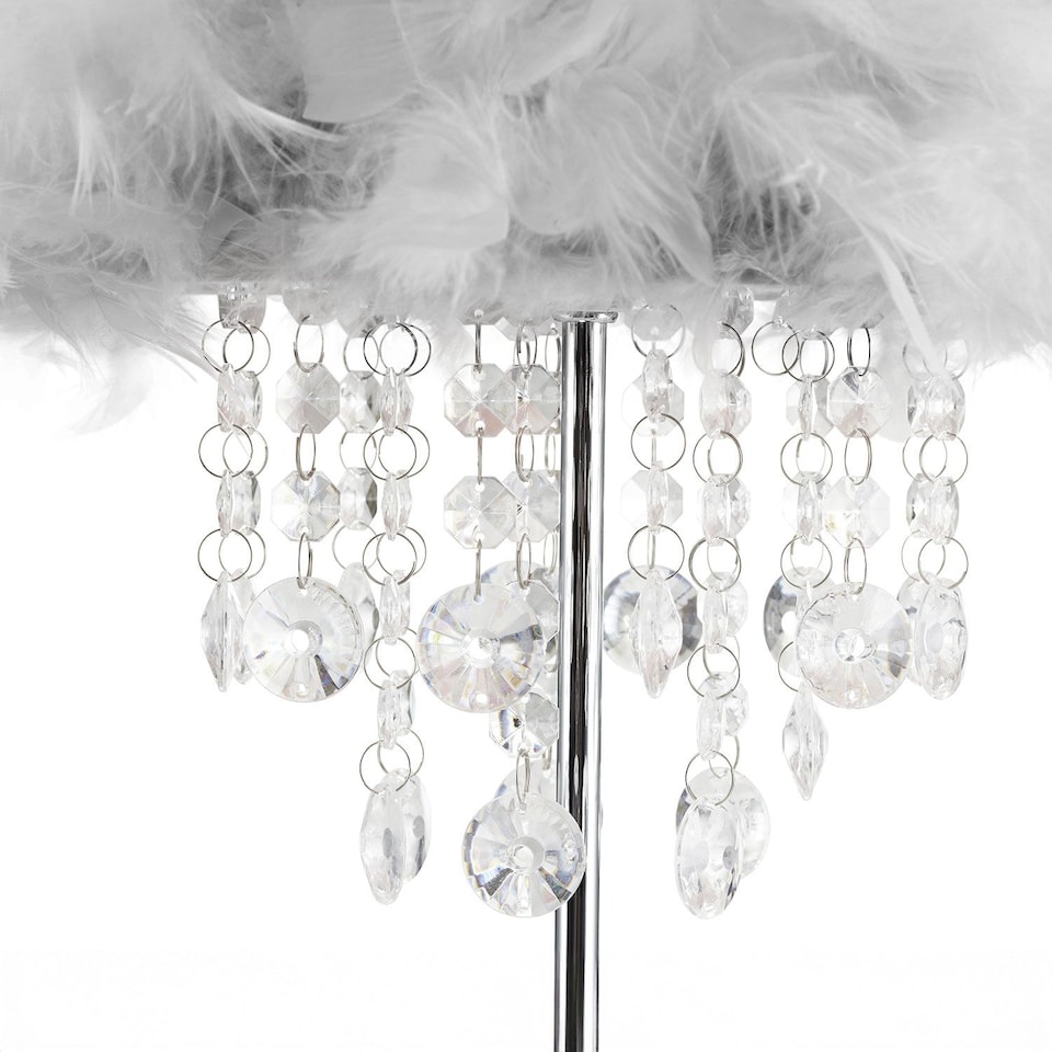 image 1 of Chandelier Style Soft Grey Feather Table Lamp with Waterfall Drops