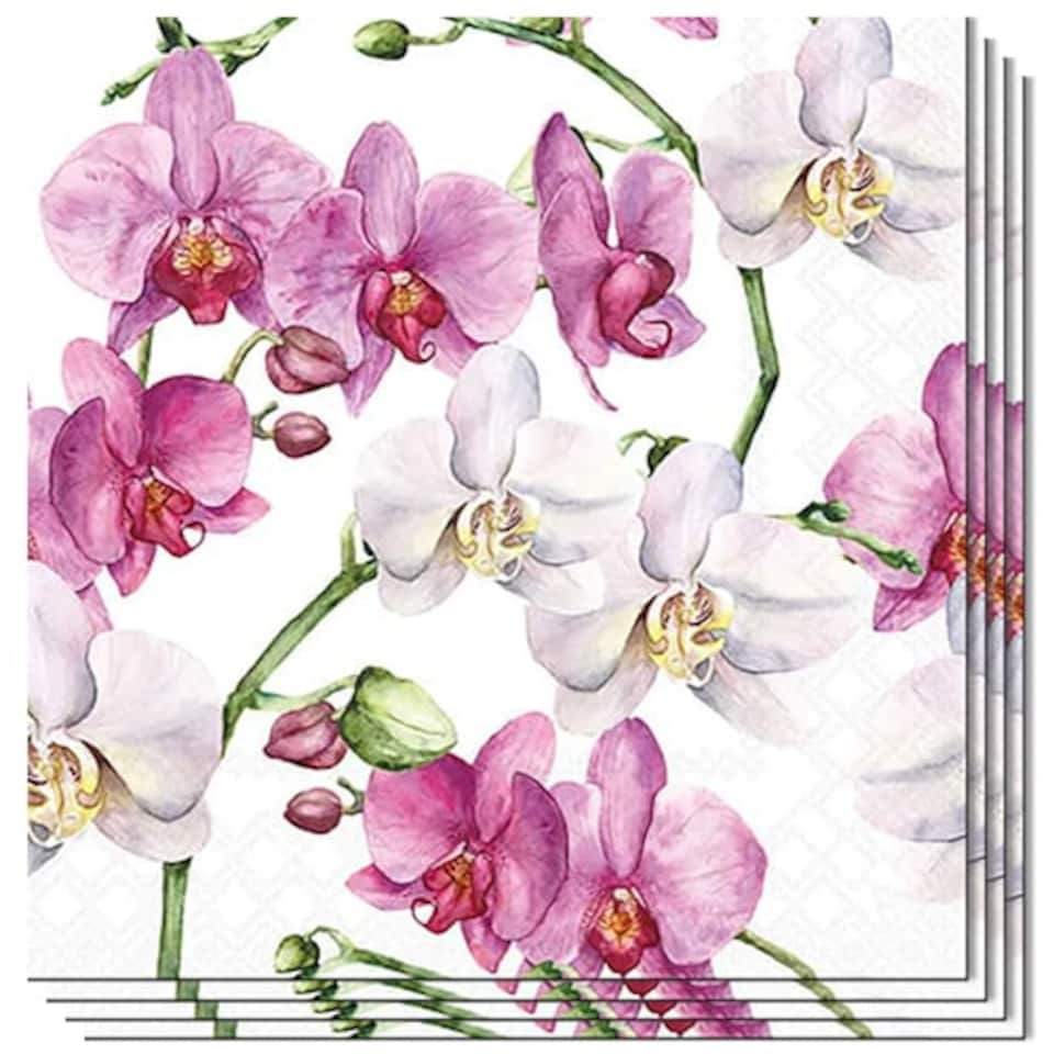 Elegant Pink & White Orchids Paper Luncheon Napkins 3 Ply 33cm - Pack of 20