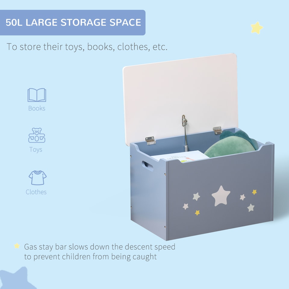 image 1 of HOMCOM Kids Wooden Toy Box Children Storage Chest Organiser Side Handle Blue