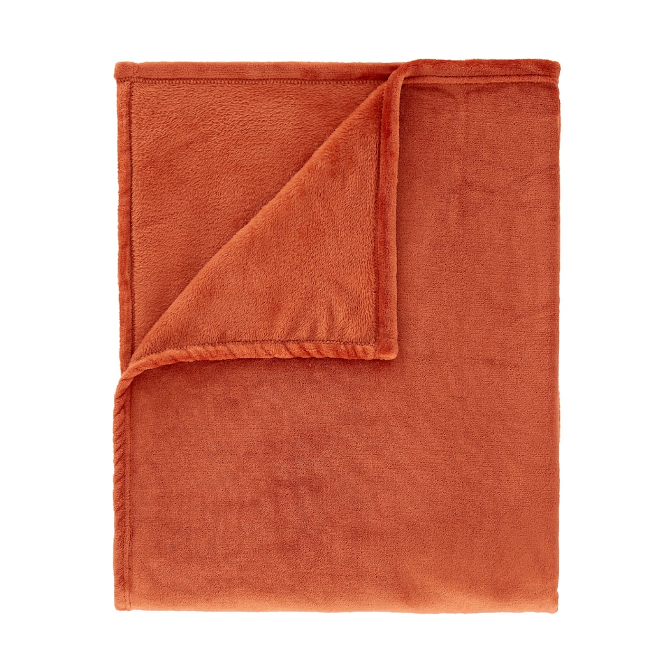 image 1 of Catherine Lansfield Extra Large Raschel Velvet Touch Blanket Throw | Orange | Burnt Orange