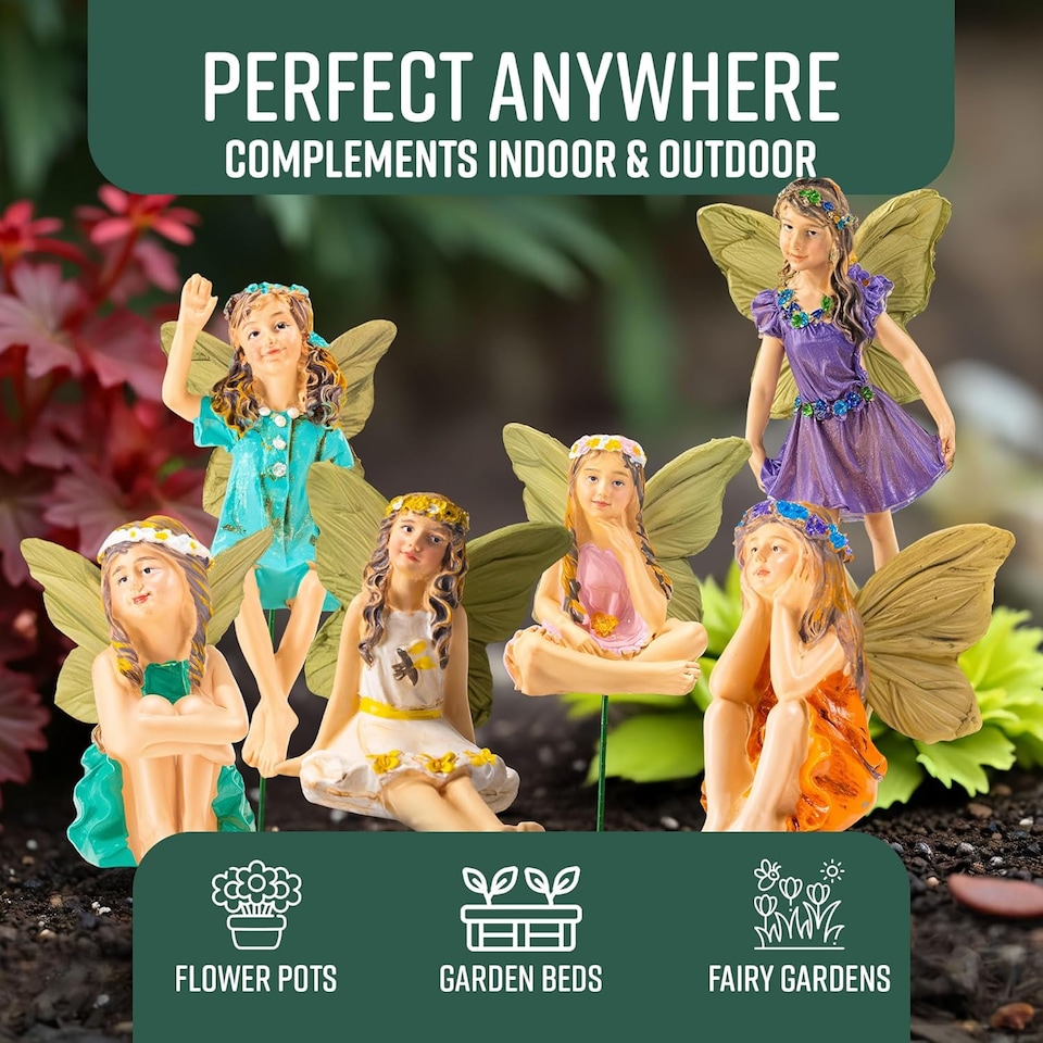 image 1 of GloBrite Set of 6 Mini Fairy Garden Ornaments Outdoor Decor