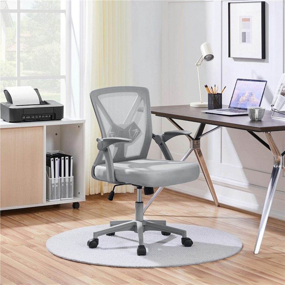 image 1 of Yaheetech Mesh Office Chair with 90° Flip-up Armrests | Grey | Full Grey