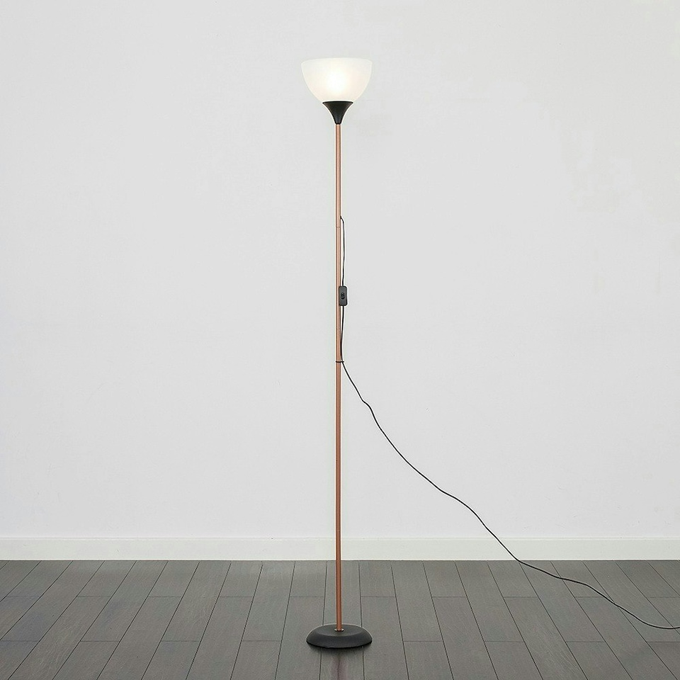 image 1 of ValueLights Dalby Copper & Black Uplighter Floor Lamp White Shade Black