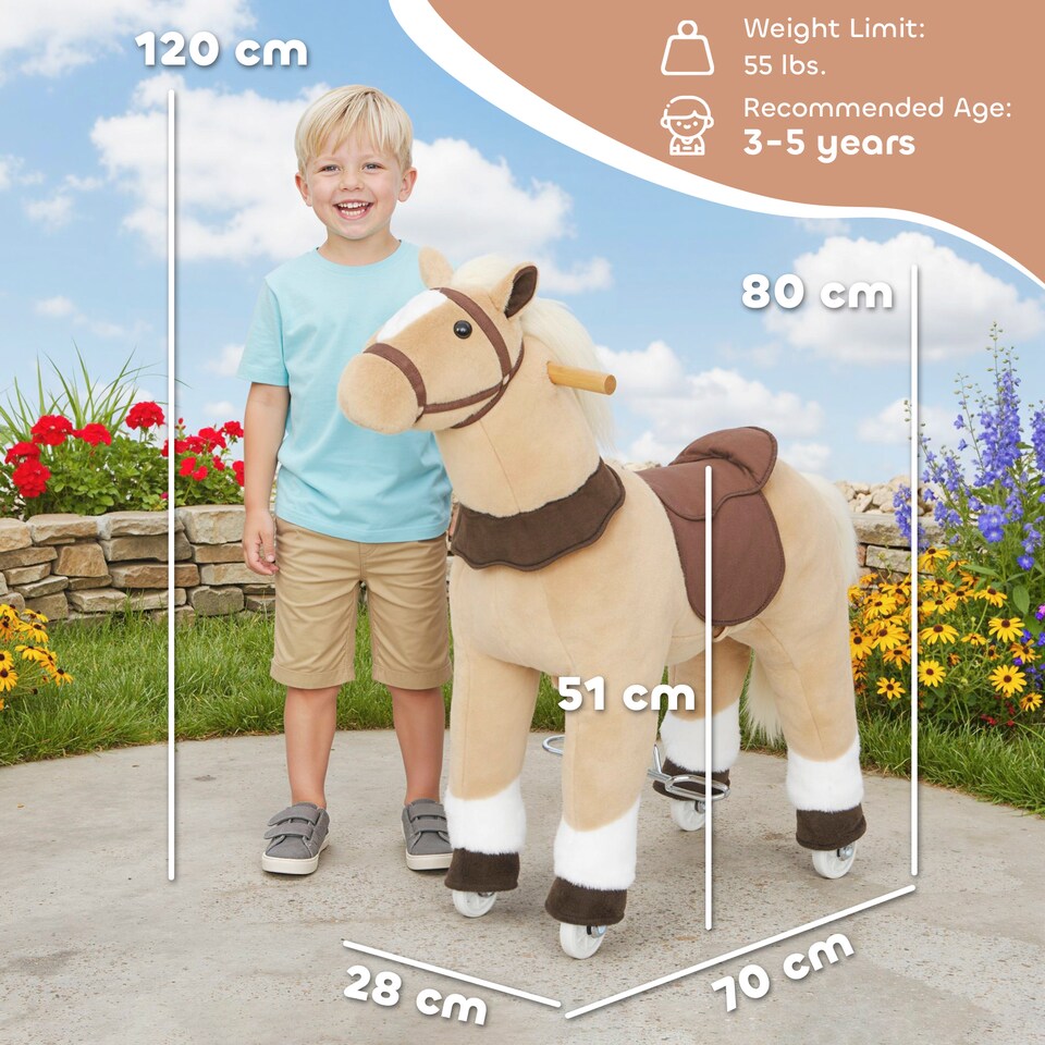 image 1 of AIYAPLAY Plush Rocking Horse with Rolling Wheels for 3-5 Years, Brown
