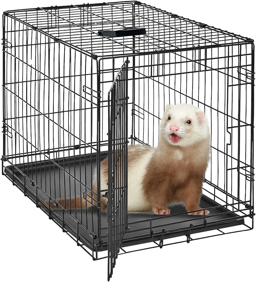 image 1 of London Boutique Folding Rabbit Cage, Portable Small Pet Carrier with Slide Out Tray, 66 x 44 x 49 cm