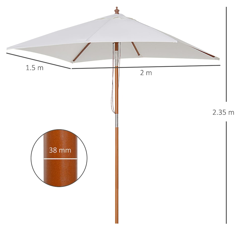 image 1 of Outsunny Wooden Garden Parasol With 6 Bamboo Ribs - 2 x 1.5m