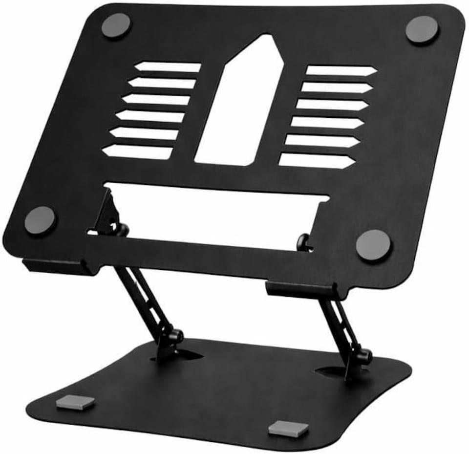 image 1 of Futura Laptop Stand Adjustable Portable Riser, Black Foldable Aluminium Holder for MacBook AirPro and 11 to 17 inch Laptops | Black | Black | One Size | 1