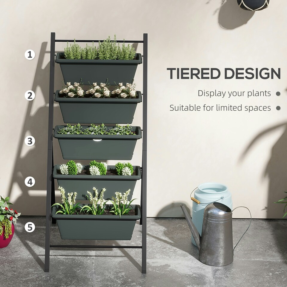 image 1 of Outsunny Indoor Outdoor Vertical Raised Garden Bed with 5 Removable Tray