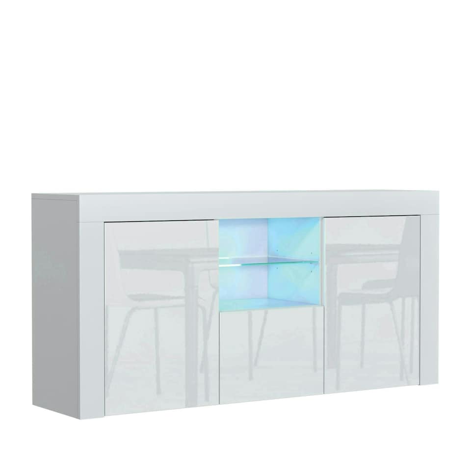 image 1 of White TV Unit 145cm Gloss Doors Free LED Modern Media Cabinet White