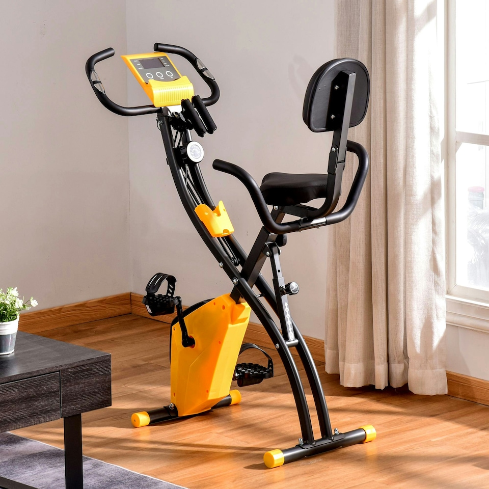 image 1 of HOMCOM 2-In-1 Folding Exercise Bike with 8-Level Magnetic Resistance Yellow