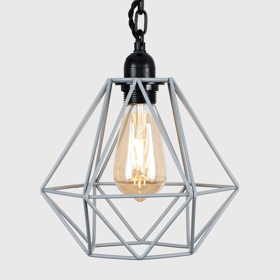 image 1 of ValueLights Huber Black Steampunk Ceiling Light With Grey Wire Pendant Shade | Grey