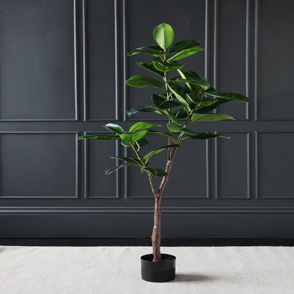 image 1 of 170Cm Real Touch Rubber Tree in Black Plastic Pot Green | One Size