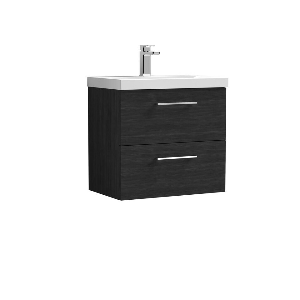 image 1 of Bathroom Wall Hung 2 Soft Close Drawer Vanity Unit, Black, 610mm | Black | Charcoal Black | 579 x 610 x 390mm