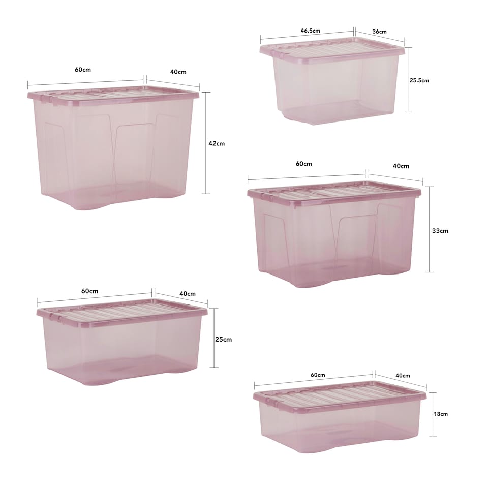 image 1 of Wham Crystal 5 x Multisize Stackable Plastic Storage Boxes with Lids Tint Dusky Orchid Pink