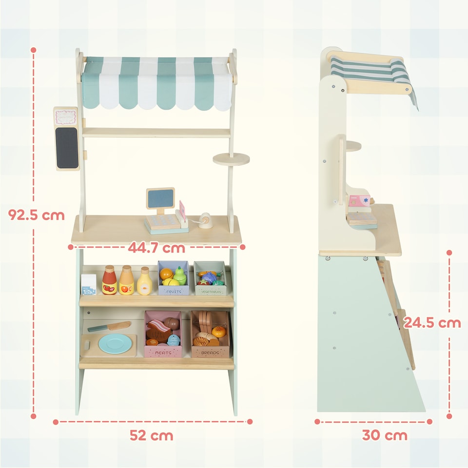 image 1 of AIYAPLAY Wooden Toy Shop, Supermarket Role Play with 34 Accessories, Green
