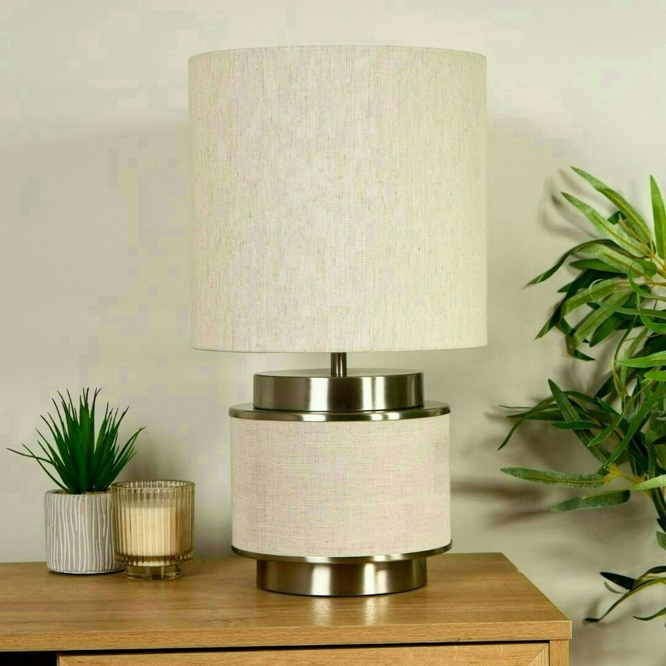 image 1 of Marriot Natural Hessian and Satin Nickel Table Lamp Cream