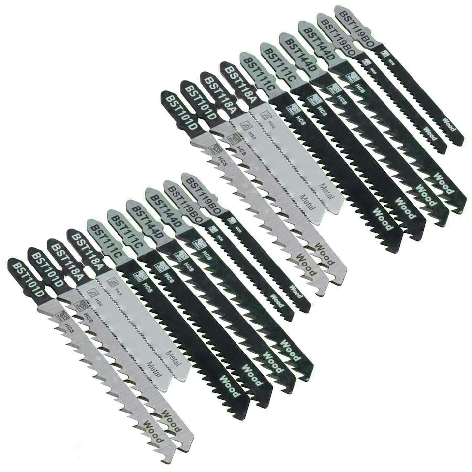 image 1 of 20pc T Shank Fitting Jigsaw Cutting Blades Set For Plastic Wood Metal HCS Blade