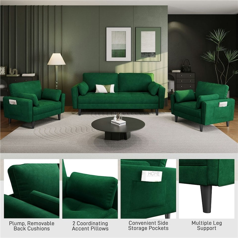 image 1 of Yaheetech Tufted Oversized Armchair Green