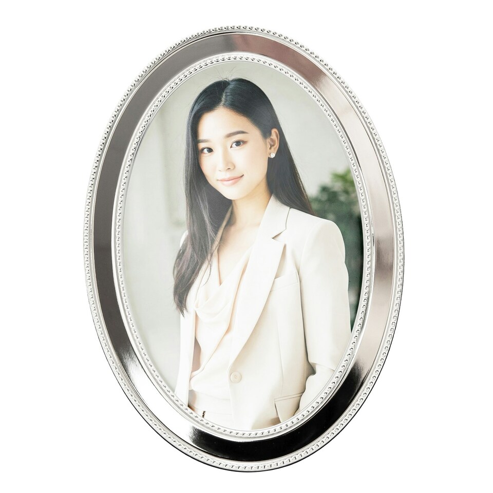 image 1 of Chic Oval Nickel Plated Metal 4x6 Picture Frame with 3D Dotted Design Silver | One Size