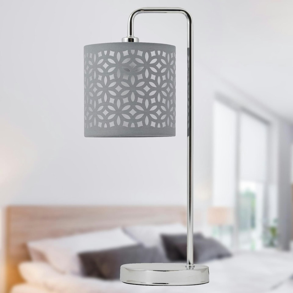 image 1 of First Choice Lighting Set of 2 Grey Laser Cut 15.5cm Table Lamp Shades Grey
