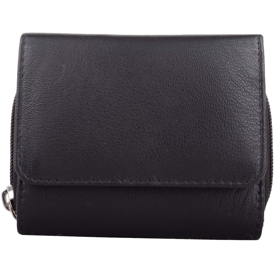 image 1 of London Leathergoods Womens Small Leather Zip Round Tri-Fold Money / Coin / Credit Card Holder / Purse - Black | Black | Black