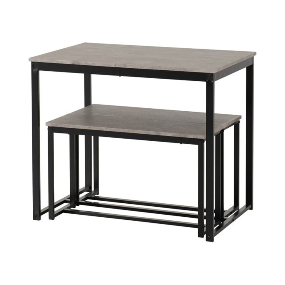 image 1 of Lincoln 1+2 Dining Bench Set - Stone Effect/Black Black