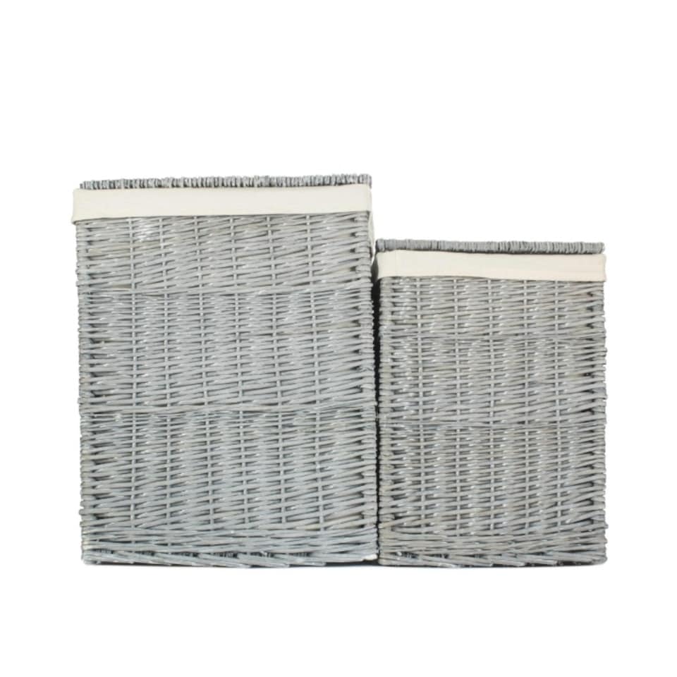 image 1 of Set of 2 Grey Wash Square Laundry Basket with White Lining | White | White