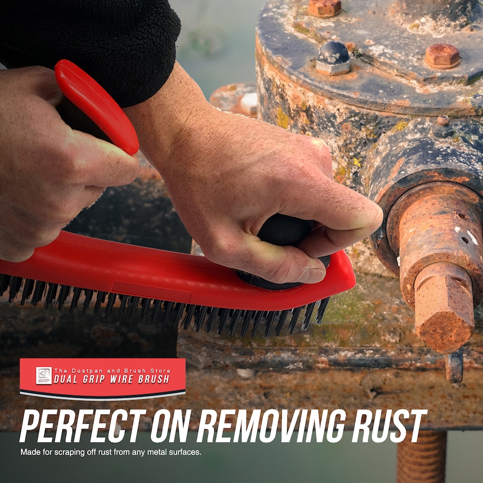 image 1 of Dual Grip Large Wire Scrubbing Brush with Steel Bristles for Heavy Duty Cleaning