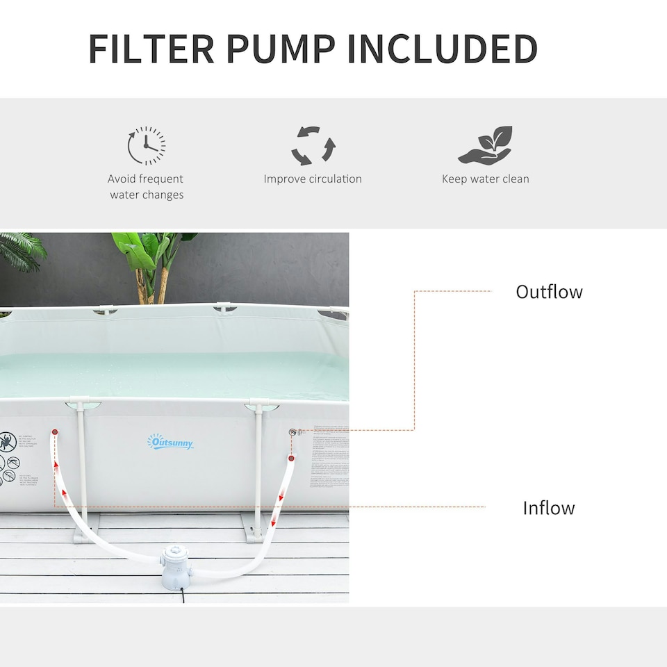 image 1 of Outsunny Steel Frame Swimming Pool w/ Filter Pump and Reinforced Sidewalls, Grey