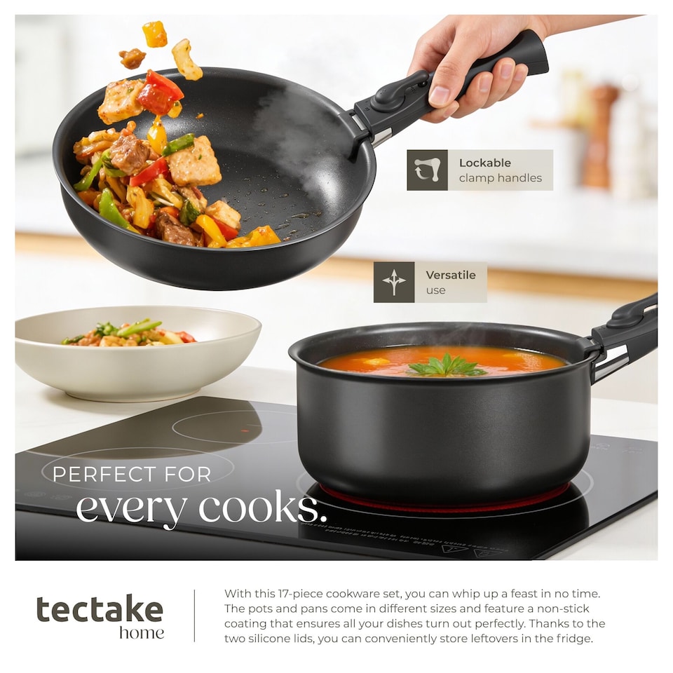 image 1 of Kitchen starter set for 6 people with crockery, pots and more | Black | black/taupe | 1