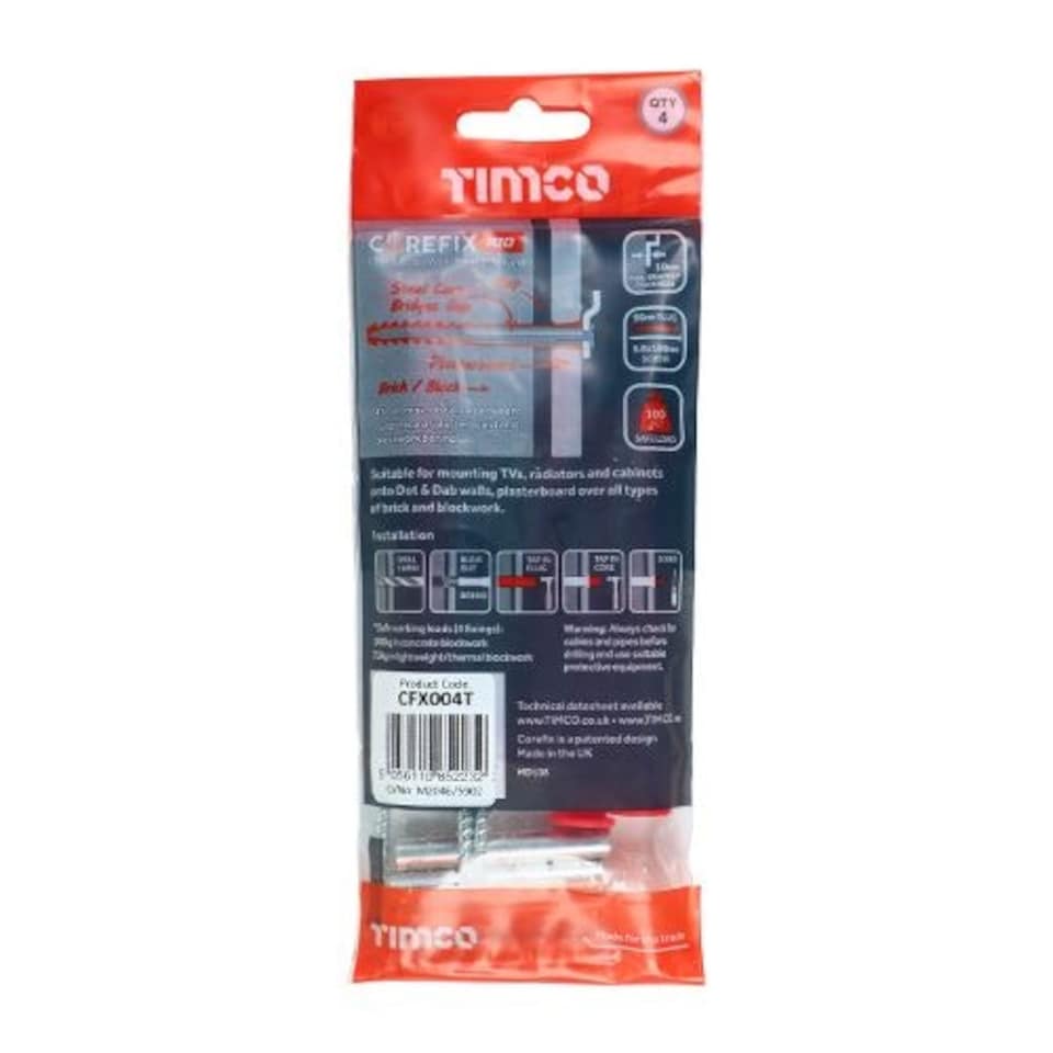 image 1 of Timco - Corefix 100 Dot & Dab Wall Fixing (Size 5.0 x 100 - 4 Pieces)