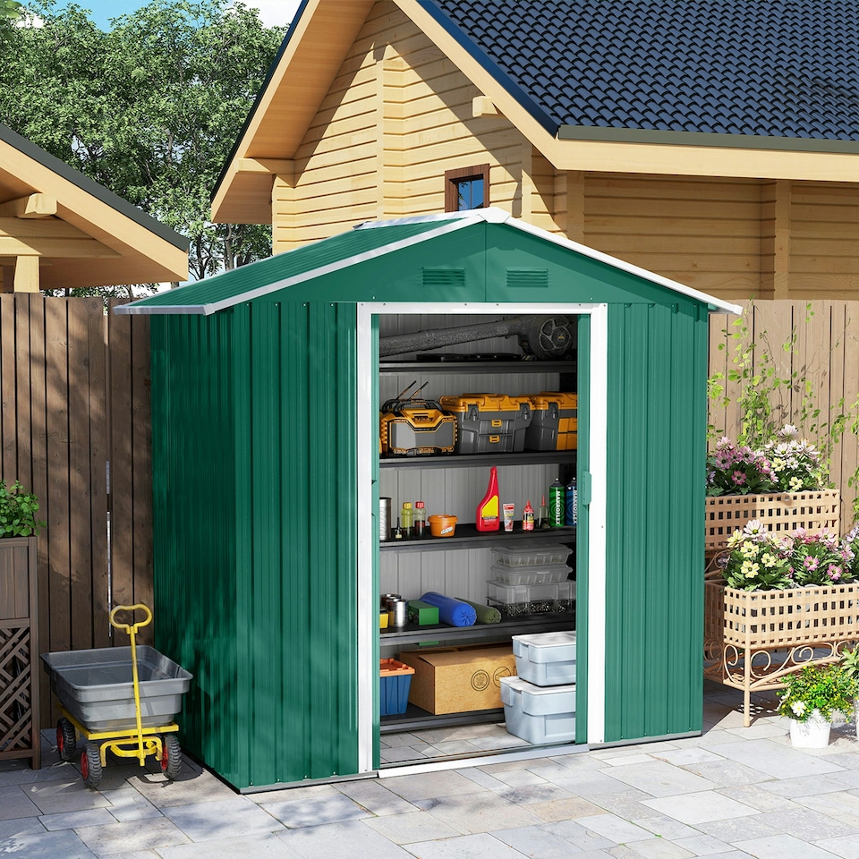 image 1 of Outsunny 6.5x3.5ft Metal Garden Shed for Garden and Outdoor Storage, Green