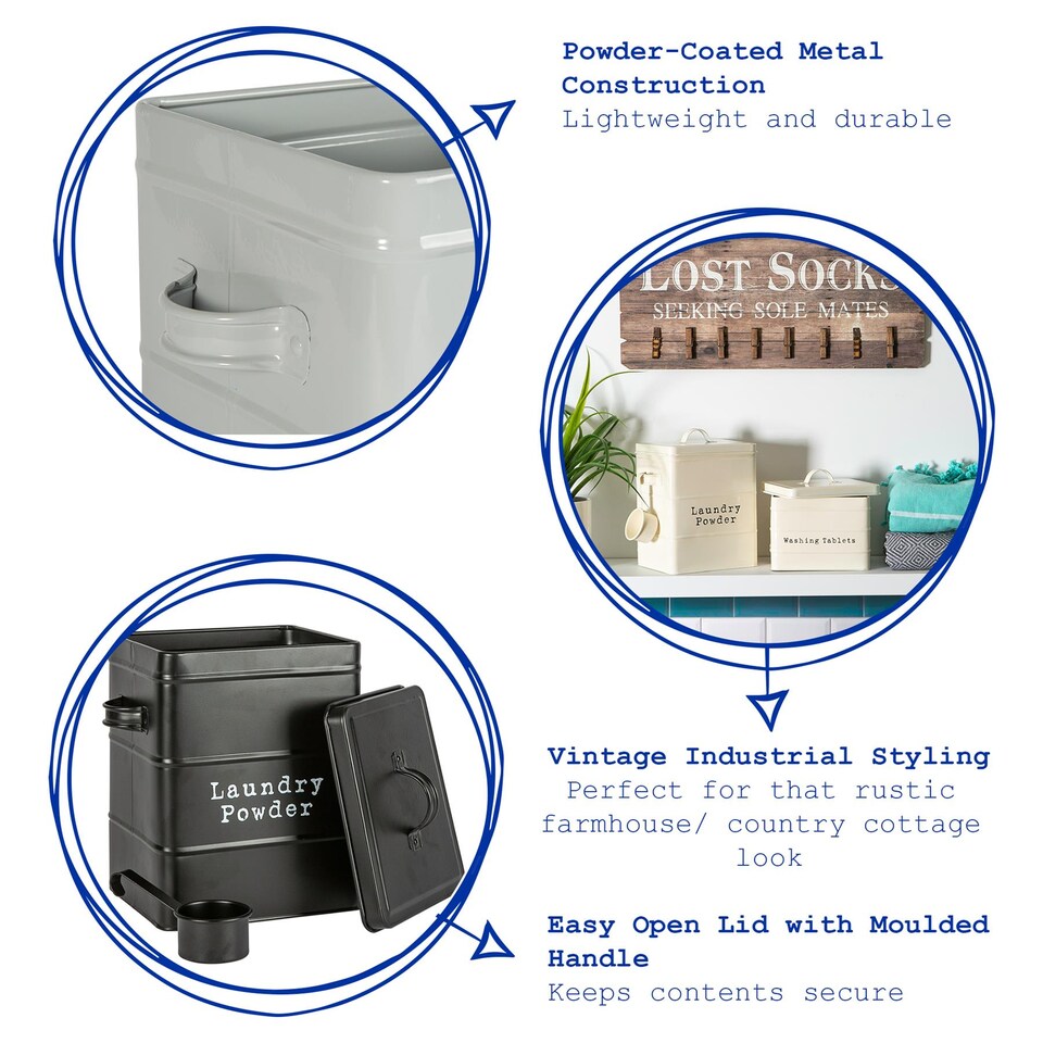 image 1 of Harbour Housewares Vintage Metal Laundry Powder Canister - Grey | Grey | Grey | 1