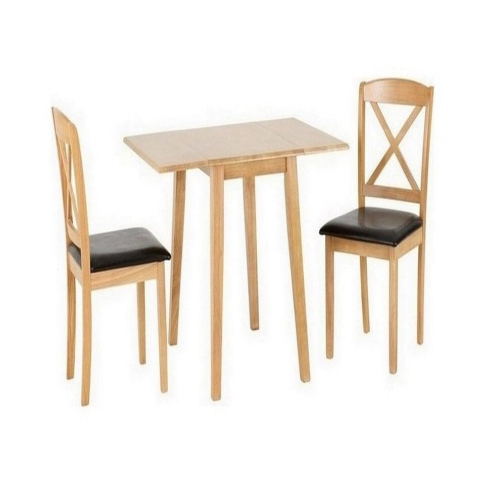 image 1 of Mason Double Drop Leaf Dining Set - Oak Varnish/Brown Faux Leather Brown