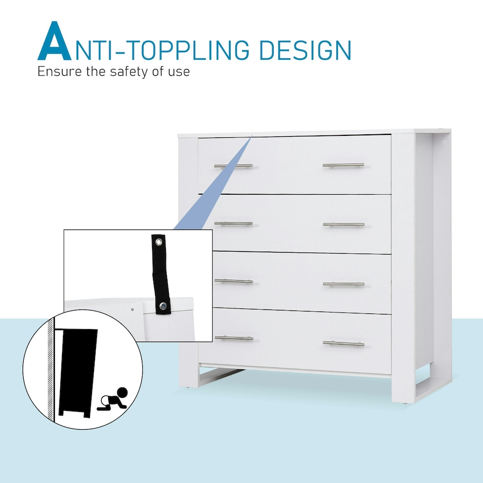 image 1 of HOMCOM Chest Of 4 Drawers Home Storage Clothes Cabinet Metal Handles Base White