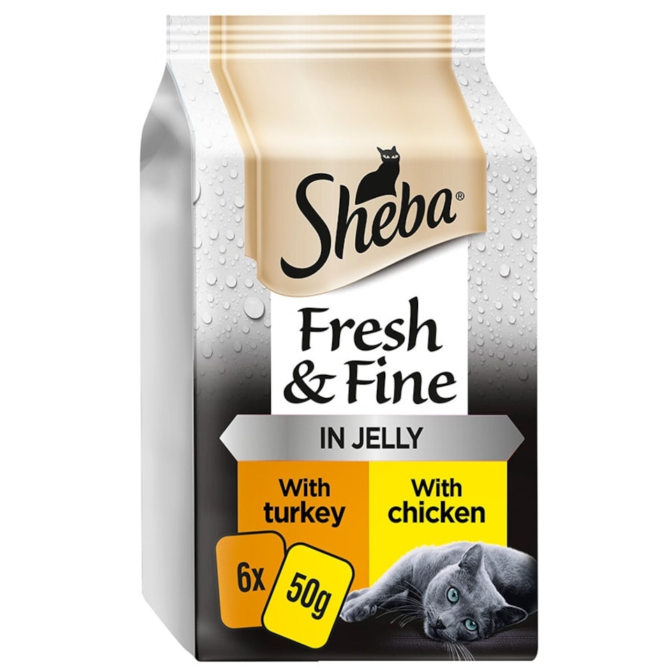 image 1 of Sheba Fresh and Fine Wet Cat Food Pouch Chicken and Turkey in Jelly 6 x 50g (Pack of 8)
